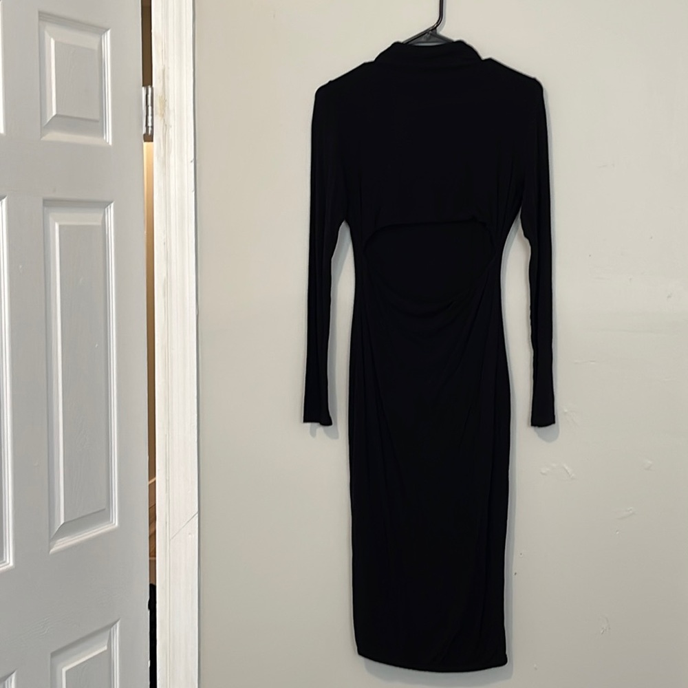 Black Open Stomach Midi Dress